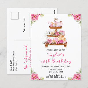 Carte Postale Thé de Noël de vacances Anniversaire Fête Rose