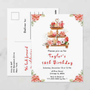 Carte Postale Thé de Noël de vacances Anniversaire Fête Rouge