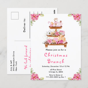Carte Postale Thé de Noël Fête Rose