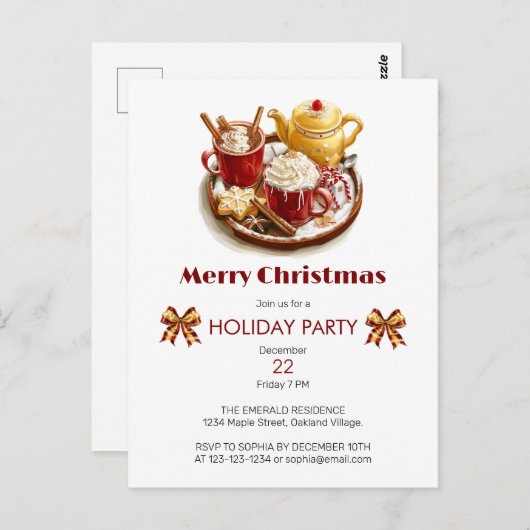 Carte Postale Thé d'or festif, avec Choco chaud, Noël (Devant / Derrière)