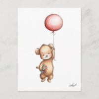 The Drawing of Teddy Bear with Red Balloon and Flo