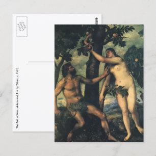 Carte Postale The Fall of Man; Adam and Eve by Titian