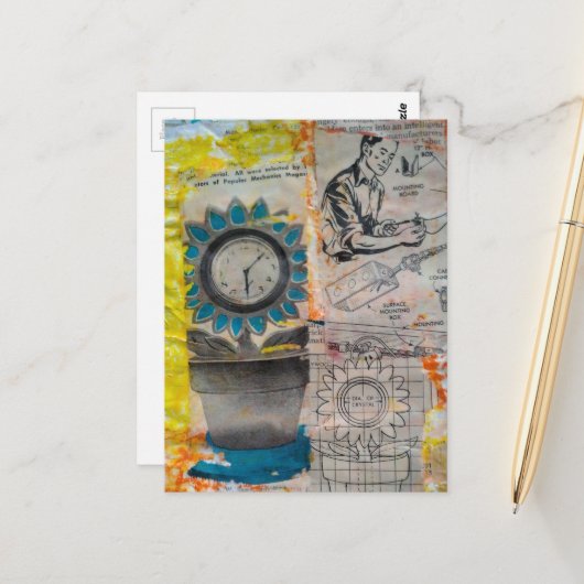 Carte Postale The Flower Clock Mixed Media Collage (Devant/Arrière en situation)