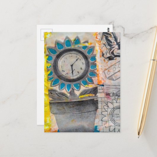 Carte Postale The Flower Clock Plans Mixed Media Collage (Devant/Arrière en situation)