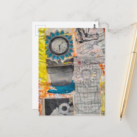 Carte Postale The Flower Clock Plans Retro Mixed Media Collage (Devant/Arrière en situation)