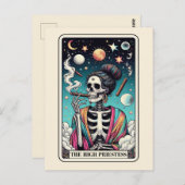 Carte Postale The High Priestess Tarot Art Smoking Skeleton Goth (Devant / Derrière)