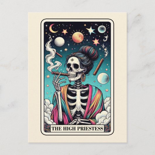 Carte Postale The High Priestess Tarot Art Smoking Skeleton Goth (Devant)