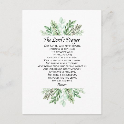 Carte Postale The Lord's Prayer with Greenery ~ Matthew 6:9-13 (Devant)