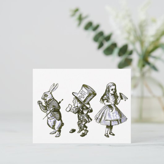 Carte Postale The Rabbit, the Hatter & Alice from Wonderland (Debout devant)