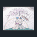 Carte Postale The Rainbow by George Barbier<br><div class="desc">Art Style Illustration par George Barbier of two young women sitting under a cherry tree, one with a parasol, during a summer rain storm with a rainbow in the background. George Barbier 1882 - 1932 quoi one of the great French illustrators of the early 20th century. He is known for...</div>