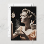 Carte Postale Thé surréaliste avec lapin (Devant / Derrière)