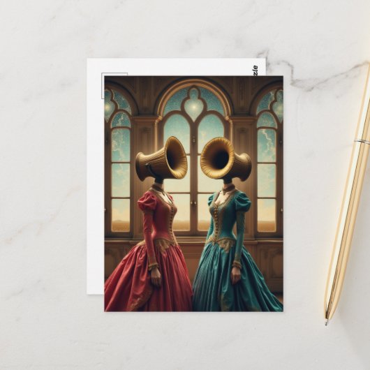 Carte Postale The Two Women With Alternative Heads Surreal (Devant/Arrière en situation)