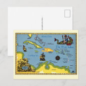 Carte Postale The West Indies Map Postcard (Devant / Derrière)