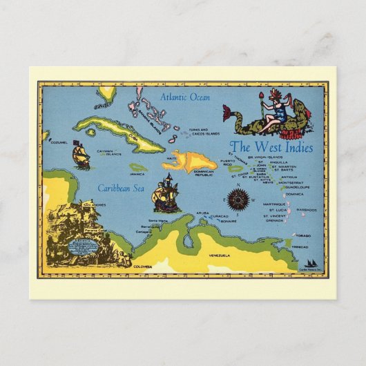 Carte Postale The West Indies Map Postcard (Devant)