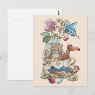 Carte Postale Théière Florale de Purrmaid à l'aquarelle Fantaisi