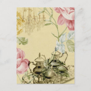 Carte Postale Théière Tasse à thé florale française Fête du thé 