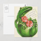 Carte Postale Théière verte rose trèfle Saint Patrick (Devant / Derrière)