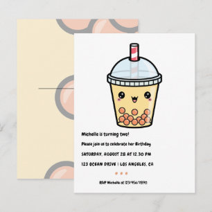 Carte Postale Thème Anniversaire Bubble Tea Orange Ambre Kawaii