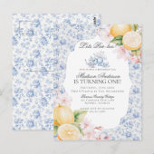 Carte Postale Thème Anniversaire Fleurie Bleue Chinoiserie Toile (Devant / Derrière)