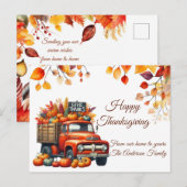 Carte Postale Thème automnal de citrouille de Thanksgiving aquar (Devant / Derrière)