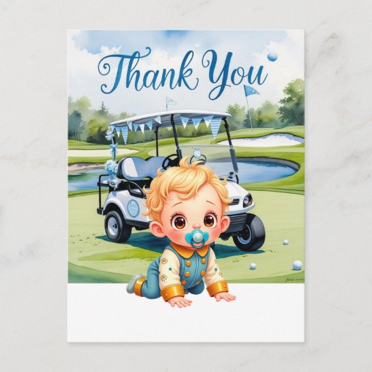 Carte Postale Thème Baby Shower Garçon Golf  (Devant)