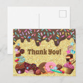 Carte Postale Thème bonbon, chocolat, paillettes roses et bleues (Devant / Derrière)