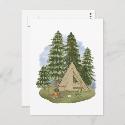 Carte Postale Thème Camping feu, tente, Forêt, Arbres (Devant / Derrière)