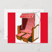 Carte postale thème chaise de plage rouge et blanc (Devant / Derrière)