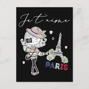 Carte Postale Thème d'amour de Paris Femmes France Filles Tour E