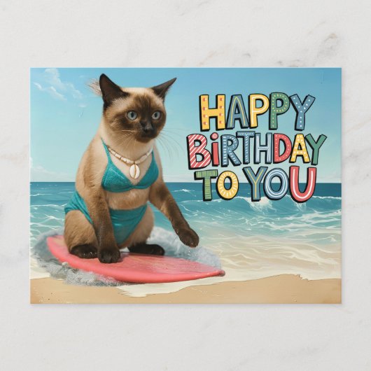 Carte Postale Thème d'anniversaire de chat à la plage pour chat (Devant)