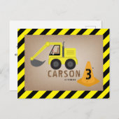 Carte Postale Thème d'anniversaire de construction de pelleteuse (Devant / Derrière)