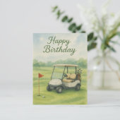 Carte Postale Thème d'anniversaire de golf avec gouache de chari (Debout devant)
