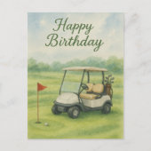 Carte Postale Thème d'anniversaire de golf avec gouache de chari (Devant)