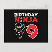 Carte Postale Thème d'anniversaire Ninja pour enfants - 9 ans (Devant)