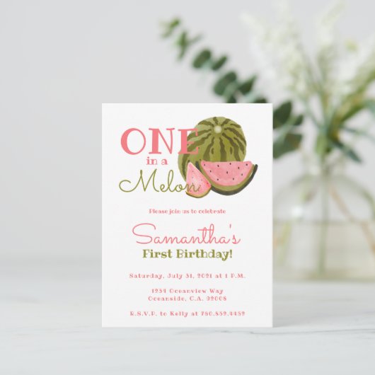 Carte Postale Thème d'anniversaire Une pastèque Mélon Thème past (Debout devant)
