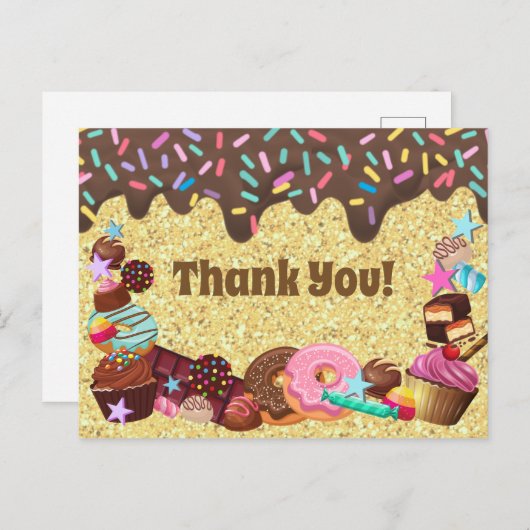 Carte Postale Thème de bonbons, chocolat, arroses bleues (Devant / Derrière)