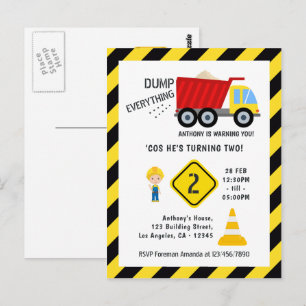 Carte Postale Thème de construction de camion à benne basculante