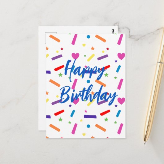 Carte Postale Thème de fête d'anniversaire à paillettes sucrées (Devant/Arrière en situation)