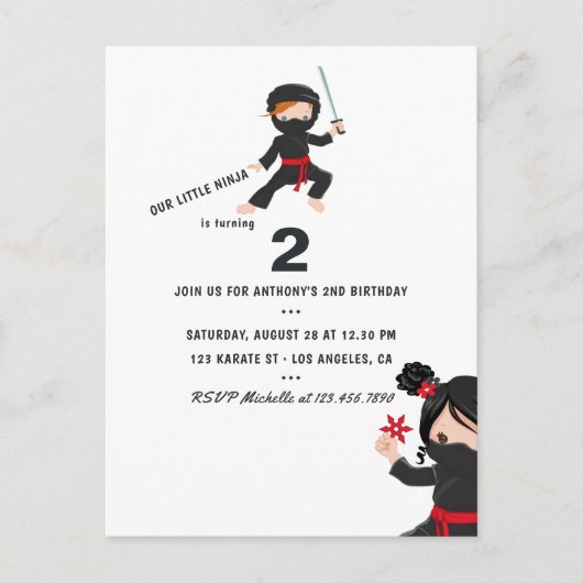 Carte Postale Thème de fête d'anniversaire Ninja (Devant)