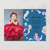 Carte Postale Thème de fête d'anniversaire sirène bleu merci (Devant)