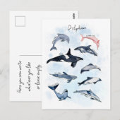 Carte Postale Thème de fête dauphin dessin aquarelle pour enfant (Devant / Derrière)