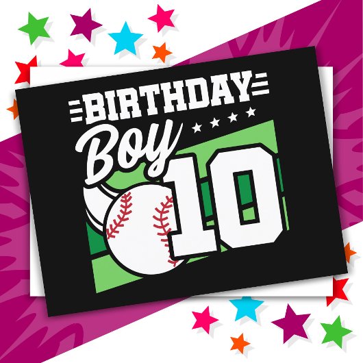 Carte Postale Thème de fête de baseball de 10 ans pour garçon de