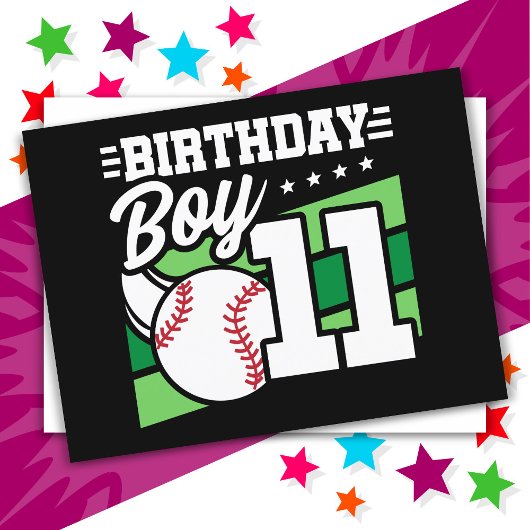 Carte Postale Thème de fête de baseball de 11 ans pour garçon de