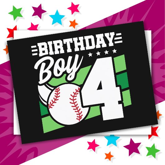 Carte Postale Thème de fête de baseball pour enfant de 4 ans Fêt