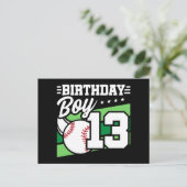 Carte Postale Thème de fête de baseball pour garçon de 13 ans (Debout devant)