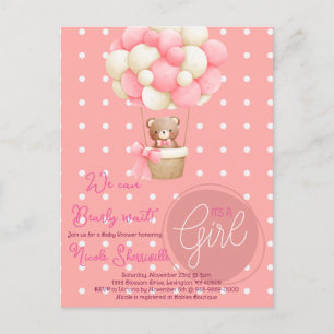 Carte Postale Thème de l'ours Peach Baby shower de ballon à air 