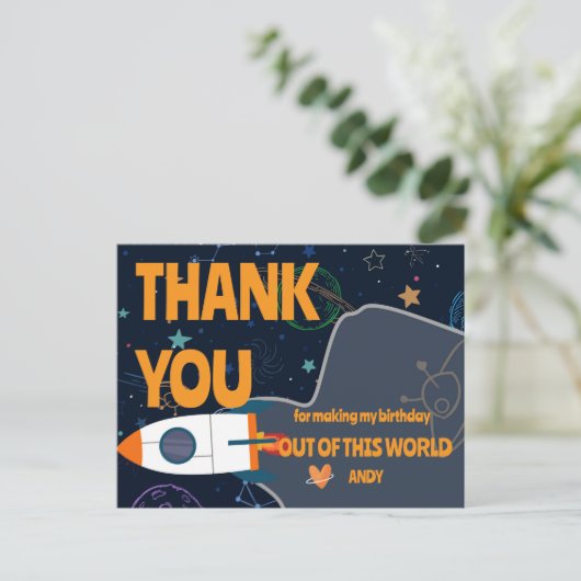 Carte Postale Thème de planète de fusée spatiale d'anniversaire (Debout devant)