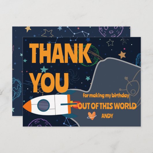 Carte Postale Thème de planète de fusée spatiale d'anniversaire (Devant / Derrière)