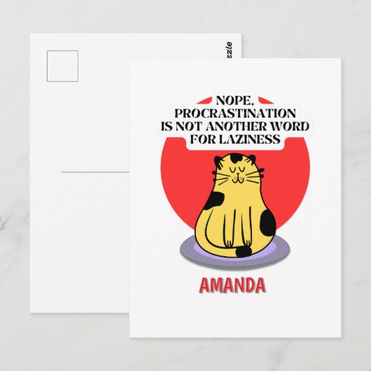 Carte Postale Thème de procrastination Mème de chat (Devant / Derrière)