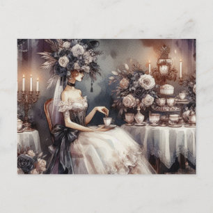 Carte Postale Thème élégant et sombre de fête de thé de mariage
